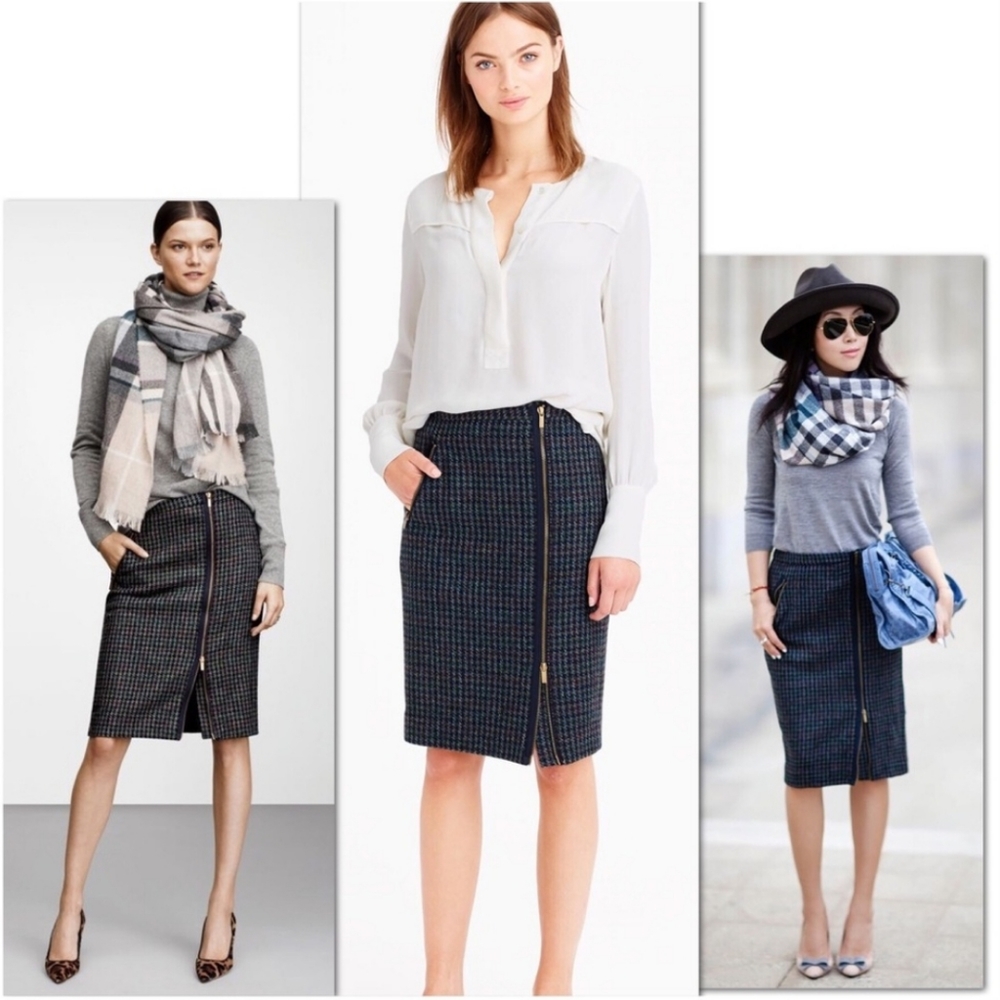 J Crew Asymmetrical Zip Houndstooth Wool Skirt 6P